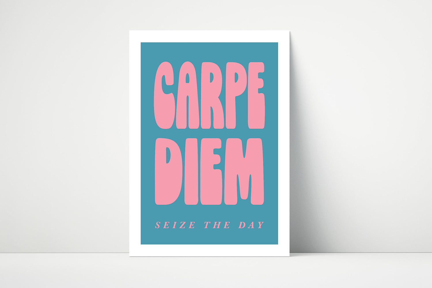 Carpe Diem typography wall art in colourful text with “seize the day” written underneath.