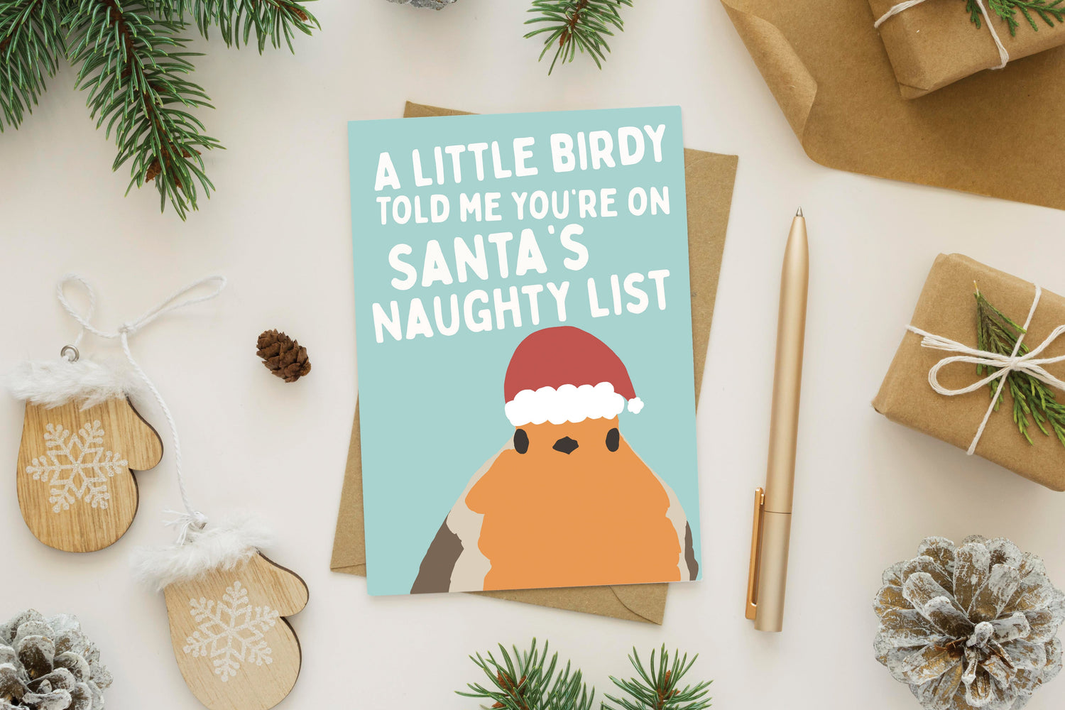 Funny Naughty List Robin Christmas Card