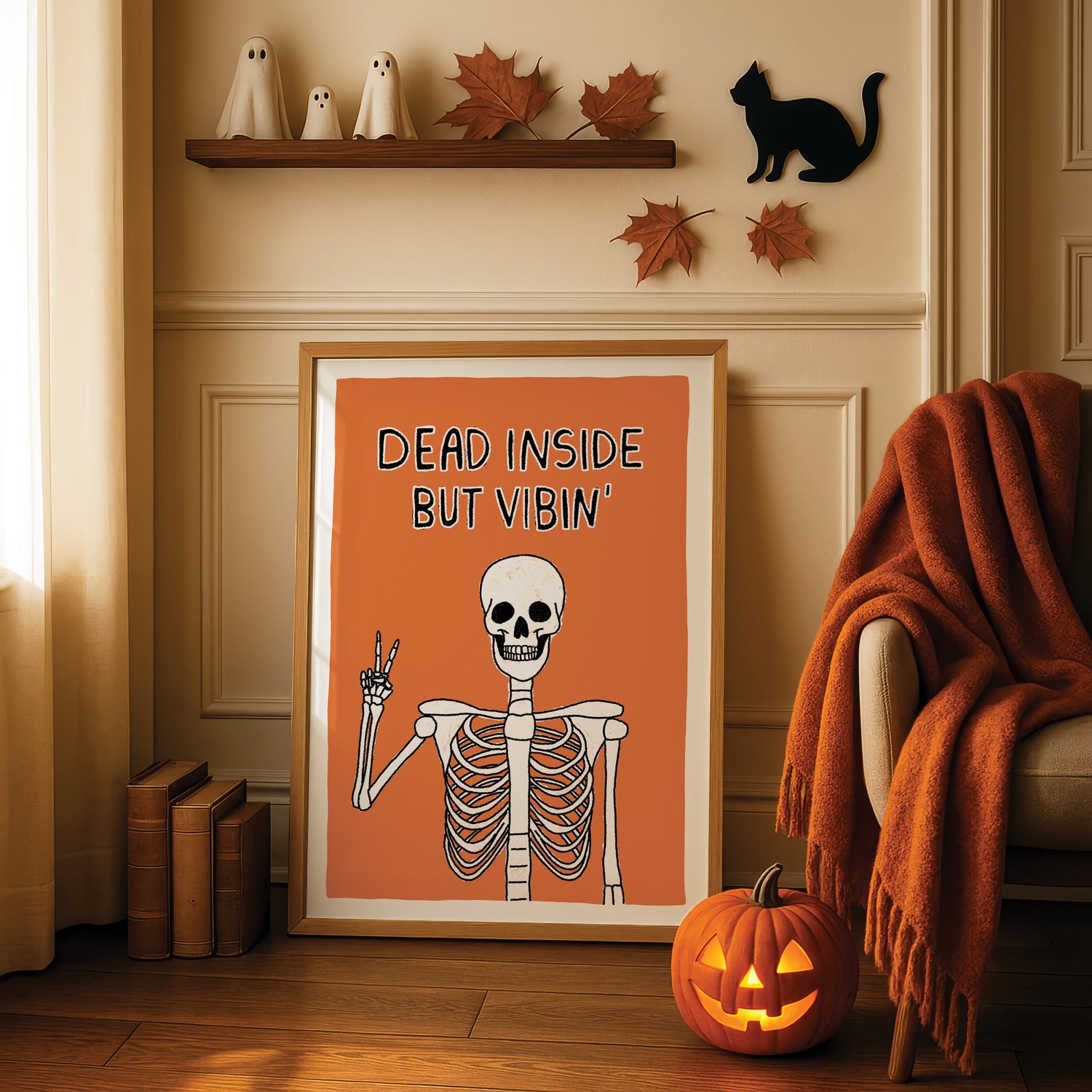 Dead Inside But Vibin' Skeleton Print