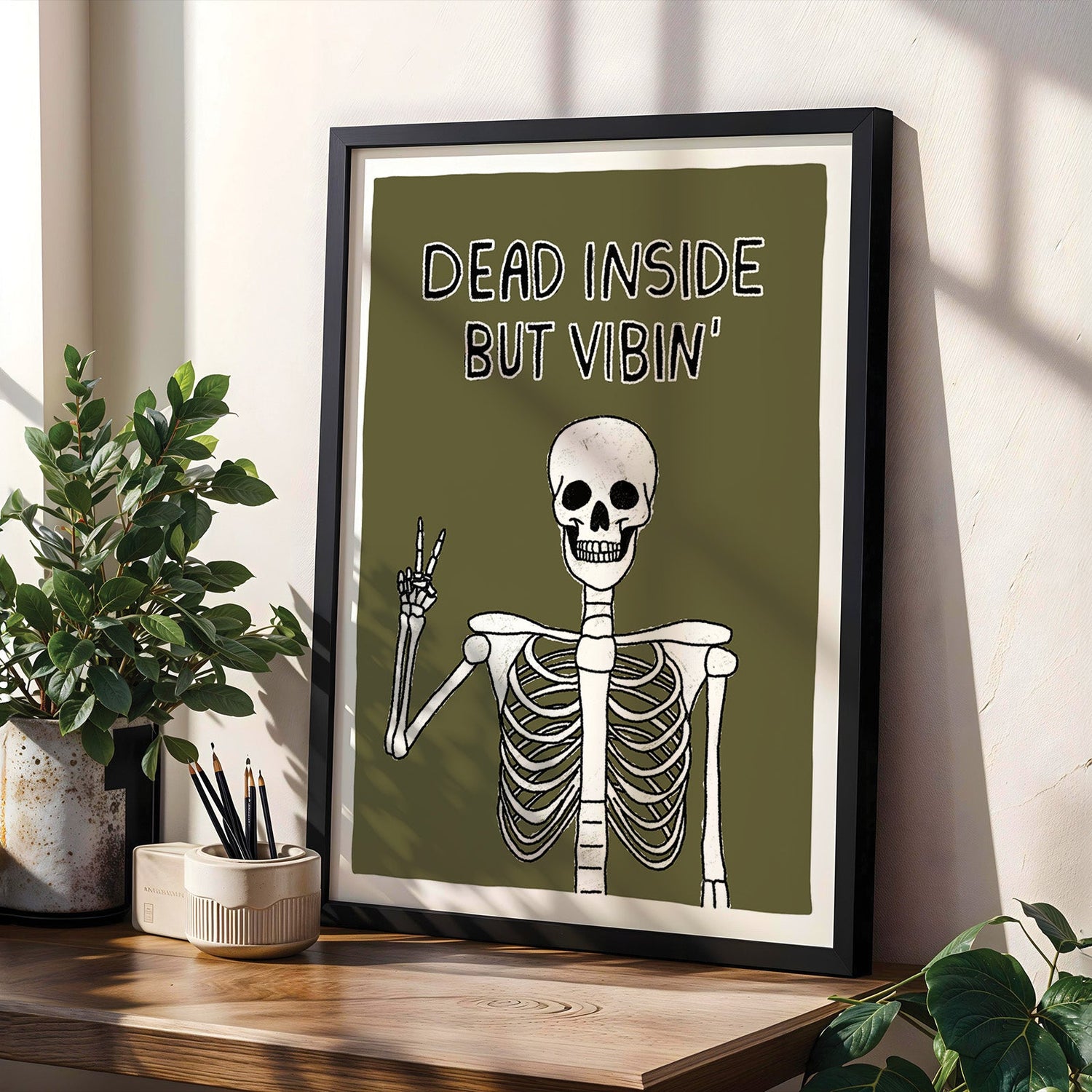 Dead Inside But Vibin' Skeleton Print