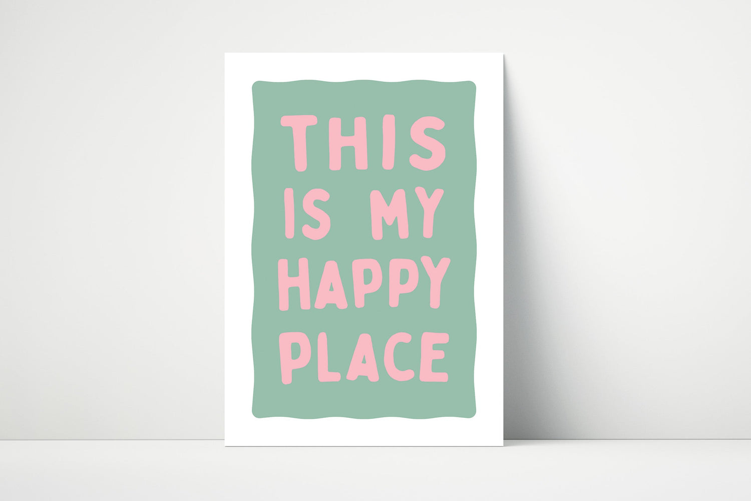 Typography wall art with the phrase “This Is My Happy Place”. Available in various colour themes. Printed on smooth matte paper.