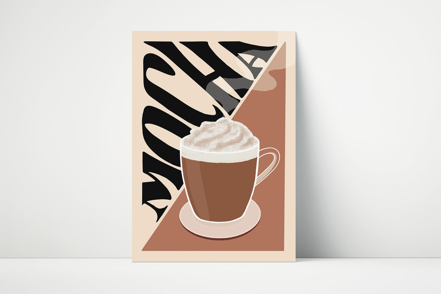 Wall art print with an illustration of a mocha coffee and bold “Mocha” text, perfect for coffee-themed kitchen or coffee bar décor.