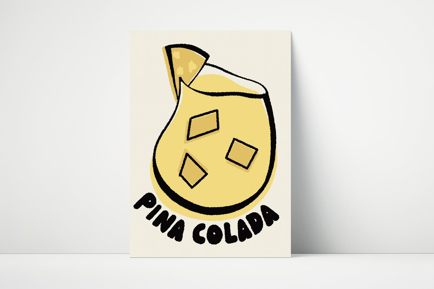 Hand-drawn Piña Colada cocktail illustration with tropical style, printed on matte paper.