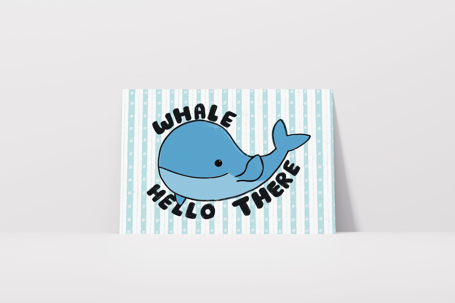 "Whale Hello There" print with a cute whale illustration, wall art for kids rooms, nurseries, entryways and bathrooms.
